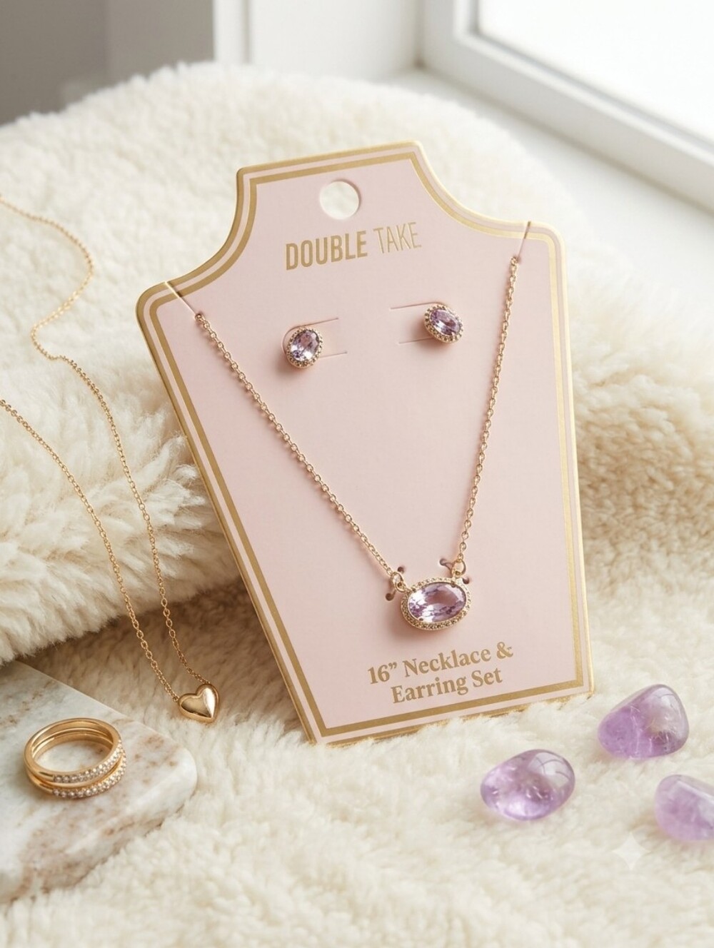 Pink Crystal Necklace and Earring Set
